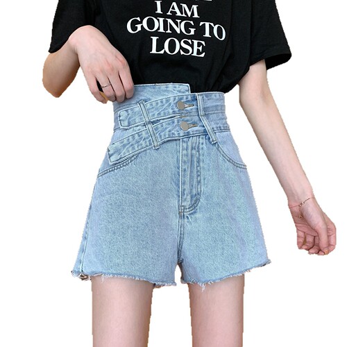 Large size women's dress, hot girl, black high-waist denim shorts, summer fat sister, loose and slimming A-line wide-leg pants, trendy
