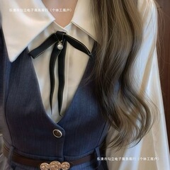 法式秋季文艺复古新款背心连衣裙学院长袖衬衫减龄收腰两件套