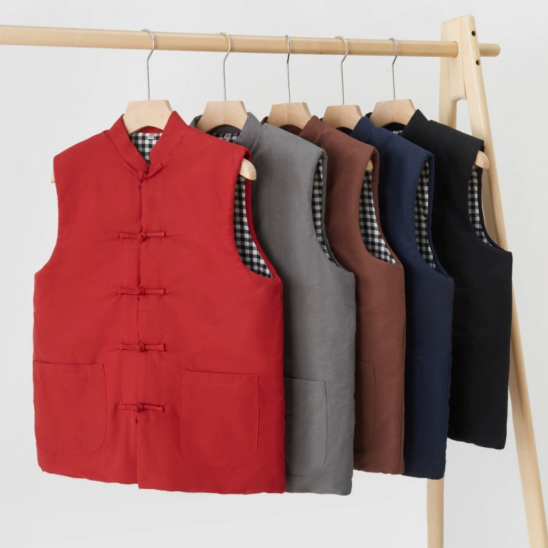 Китайский костюм мужской хлопчатобумажный жилет с пряжкой на плече осенний и зимний конюшни китайский стиль ретро жилет мужской хлопок