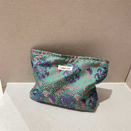 高级感新中式国风提花帆布化妆包女士手袋手拿包收纳洗漱小方包潮