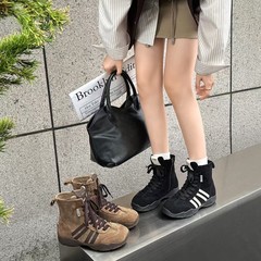 真皮马丁靴女高帮鞋2025秋季新款运动休闲工装德训鞋厚底拳击短靴