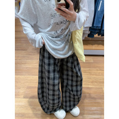 黑色格子裤女2025春秋新款高腰显瘦休闲裤小个子格纹香蕉阔腿裤