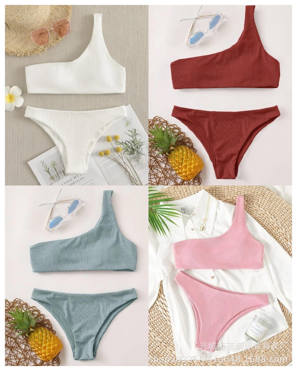 Mingyi nuevo de un solo hombro europeo y americano sexy pequeño hoyo deportes moda Bikini traje de baño dividido para mujer