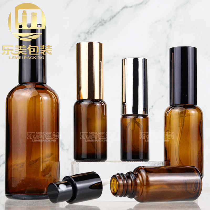 茶色玻璃精油瓶10ml30ml喷雾瓶按压乳液分装瓶原液精华雾面香水瓶