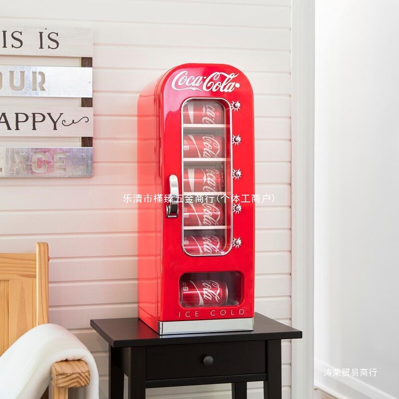American Retro Coca-Cola Mini Vending Machine with 10 Cans, Pop-Up Small Refrigerator for Home and Car Use