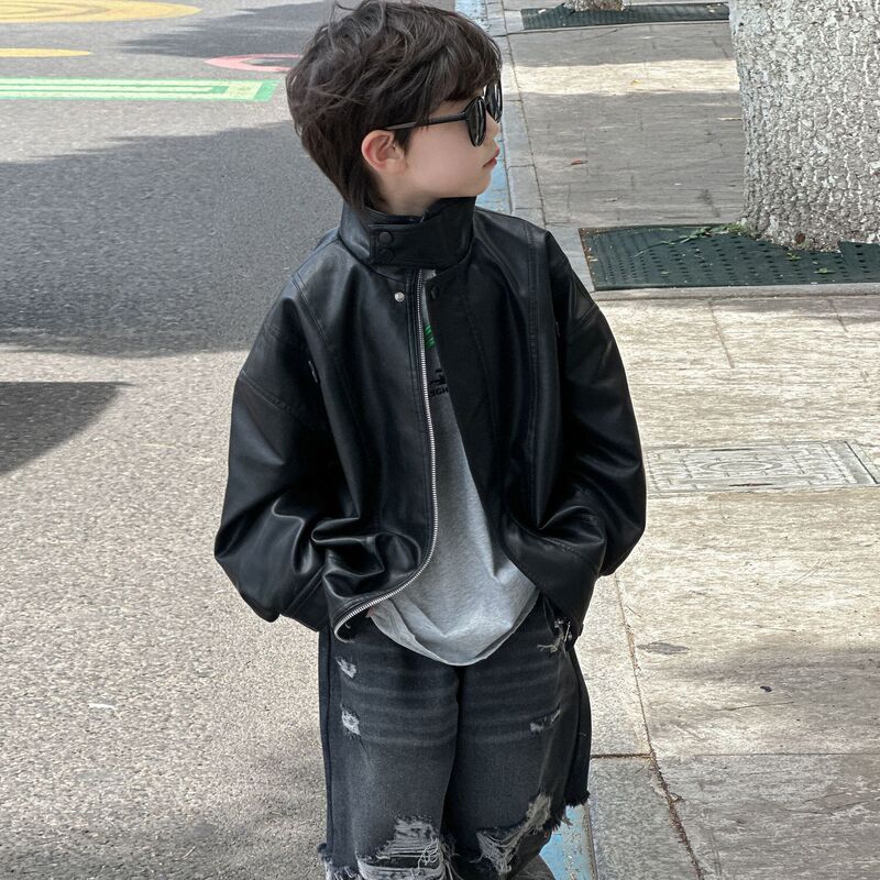 Boys Retro Soft Leather Jacket 2025 Autum New Kidsren's American Bomber Jacket Handsome Top Kidsren's Clothing