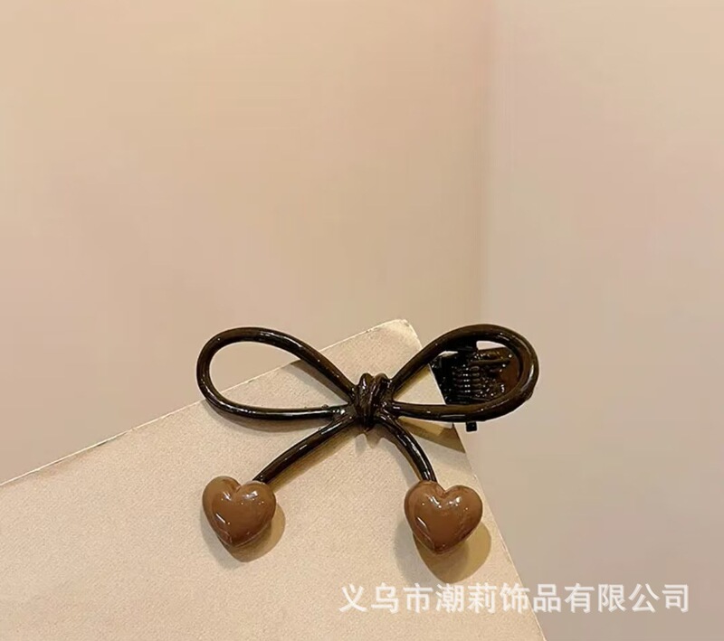 2025新款蝴蝶结发夹女咖色爱心边夹侧边发卡刘海夹子高端头饰|undefined