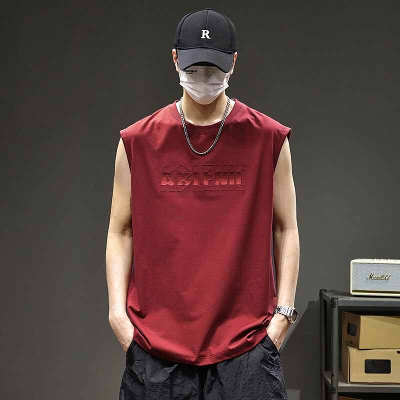 2026 New Cool Vest with Arch Embroidery for Men, Summer Loose Fit, Large Size, Sweat-Absorbing, Sleeveless, Trendy Fitness Tank Top