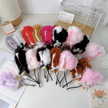 跨境网红蝴蝶结猫耳朵发箍毛绒铃铛装饰直播拍照饰品道具可爱发箍
