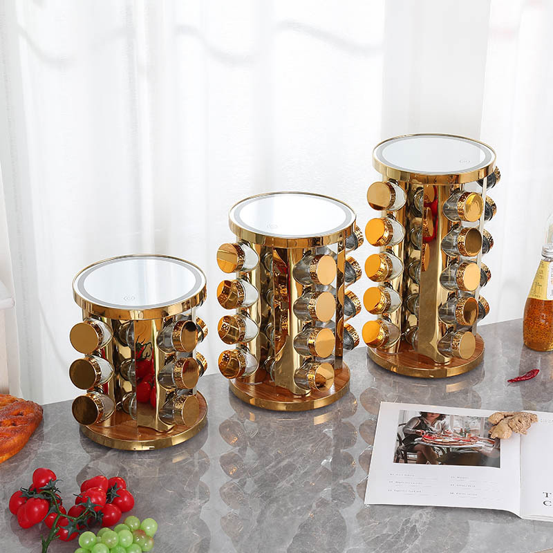 Cocina luminosa ronda condimento estante espejo de acero inoxidable suministros de cocina estante de almacenamiento de múltiples capas estante de almacenamiento condimento