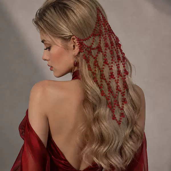 Trendy mesh hair chain, unique princess-style beaded headpiece, hair accessory for parties