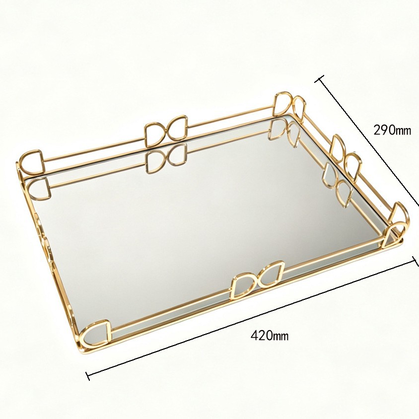 Transfronterizos paneles de vidrio de lujo ligero de estilo europeo mesa de té espejo de mesa de té metal platado bandeja de frutas decoración