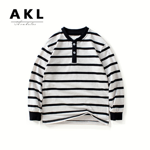 Spring and autumn Korean style new boys' long-sleeved T-shirt wholesale children's T-striped open-chest stand-up collar top children's long-sleeved