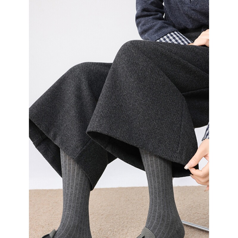 Plus-Size Woolen Cropped Suit Pants for Women, Spring and Autumn, High-End Feel, Slimming, Loose, High-Waisted, Casual Straight-Leg, Seven-Quarter Wide-Leg Pants