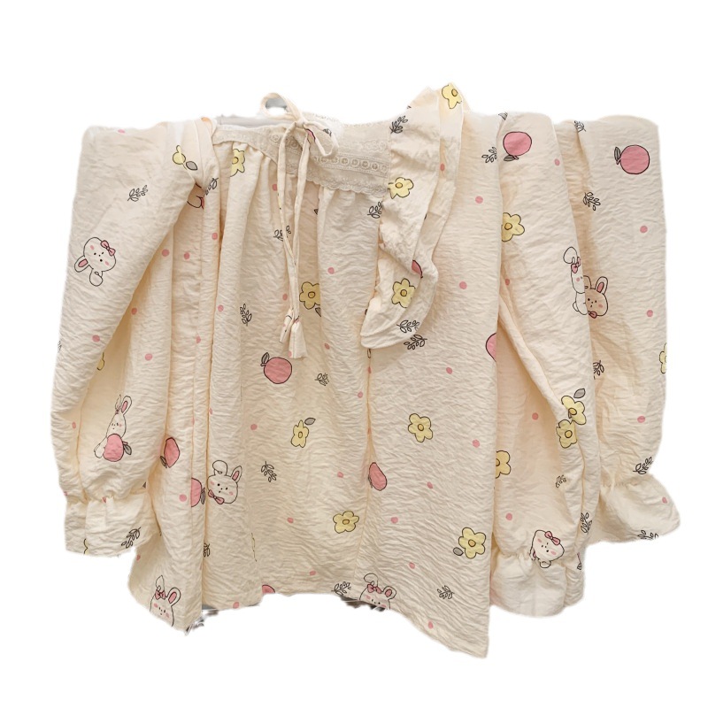 Estilo puro deseo otoño e invierno nuevo pijama de las mujeres tejido de algodón fresco manga larga ins estilo dulce encaje desgaste del hogar traje