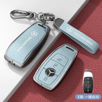 Car key bag — for Mercedes-Benz Key Cover C-Class - standard-e-model-one-click-start-blue-zinc-alloy-shell-hardware-hand-strap