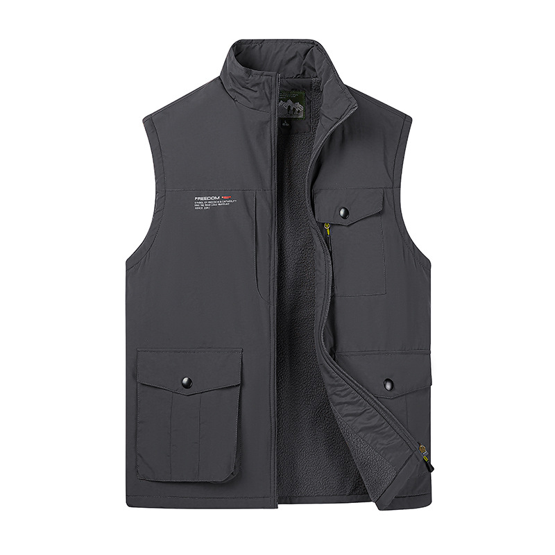 Chaleco deportivo al aire libre transfronterizo de bolsillo relajado primavera y otoño chaleco de pesca casual hombre de color sólido chaqueta grande
