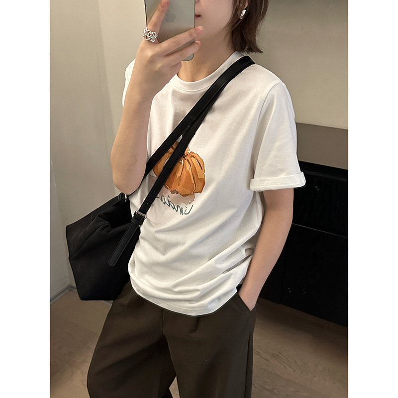 MMC短袖t恤女早秋季新款宽松显瘦正肩体恤设计感高级韩系印花上衣|undefined