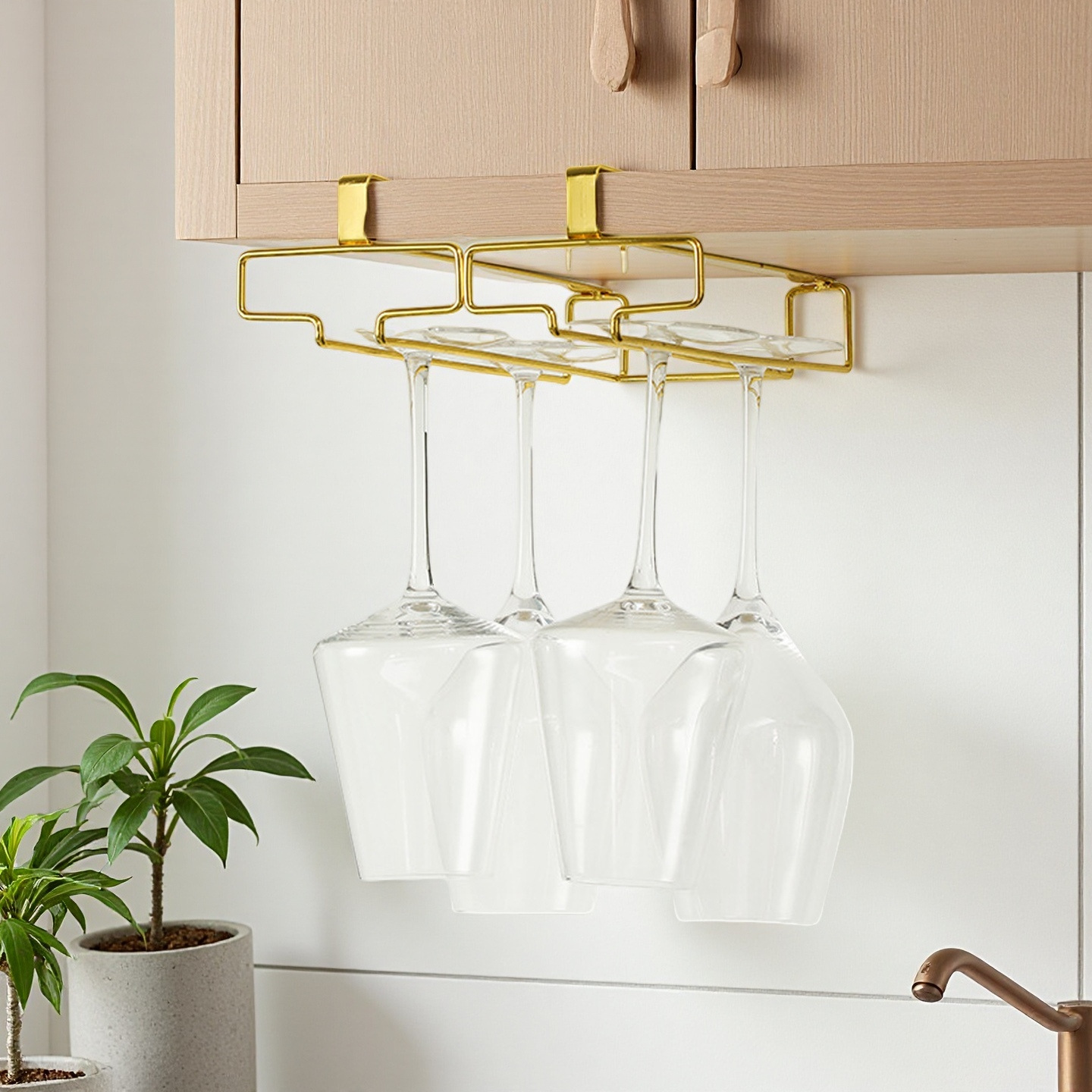 家用红酒葡萄酒杯架悬挂式免打孔高脚杯酒柜创意双排倒挂红酒杯架