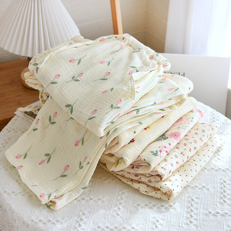 Crepe Pajama Pants Women's Pure Cotton Double-layer Cotton Yarn Spring and Summer Single Pants plus size Women's Outer Wearing Household Single Pants