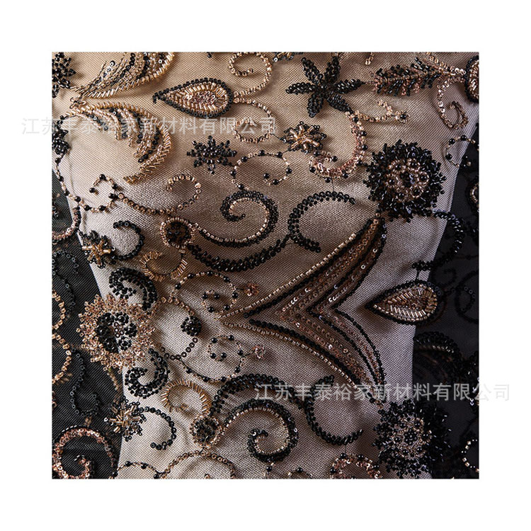 Tejido de bordado de cuentas gris hilo de malla de tela de flores de cuentas de clavos de cuentas de lujo ligero vestido de noche image 5