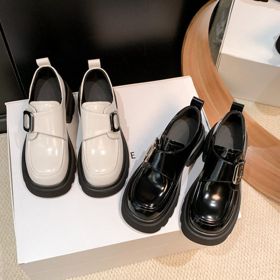 Genuine Leather Loafers Women's 2024 Spring New Thick-soled Slip-on Women's Shoes All-match British Academy Style Small Leather Shoes