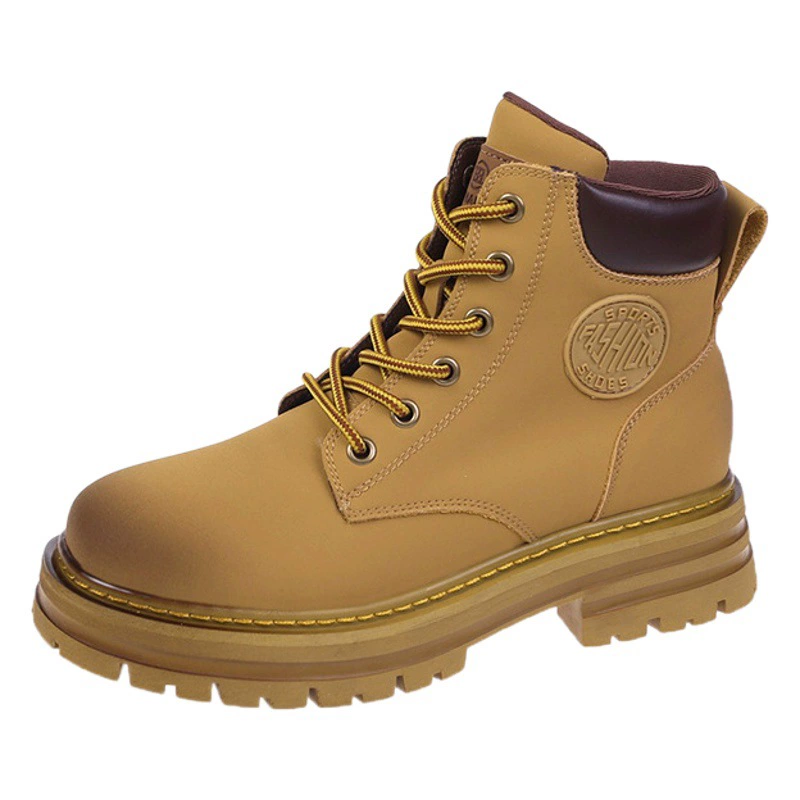 Сапоги из ревеня, женские ботинки, новинка 2025, осенние короткие сапоги в британском стиле для клиентов, рабочая одежда с высоким берцем и толстой подошвой, женские сапоги