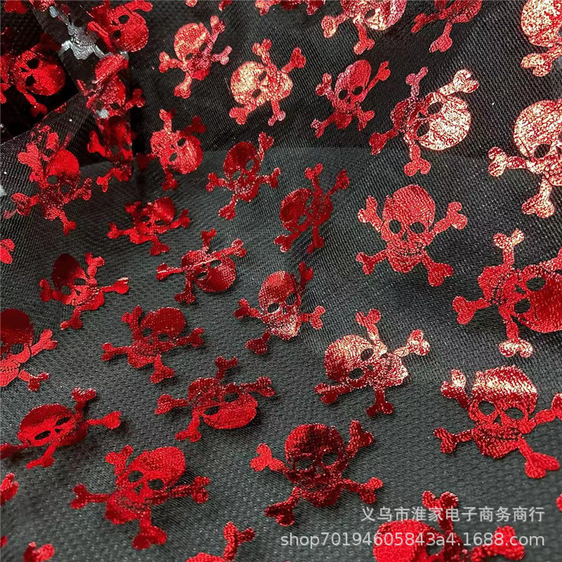 厂家直销 现货亮光双色骷髅网纱 万圣节面料背景桌布服装帽子辅料