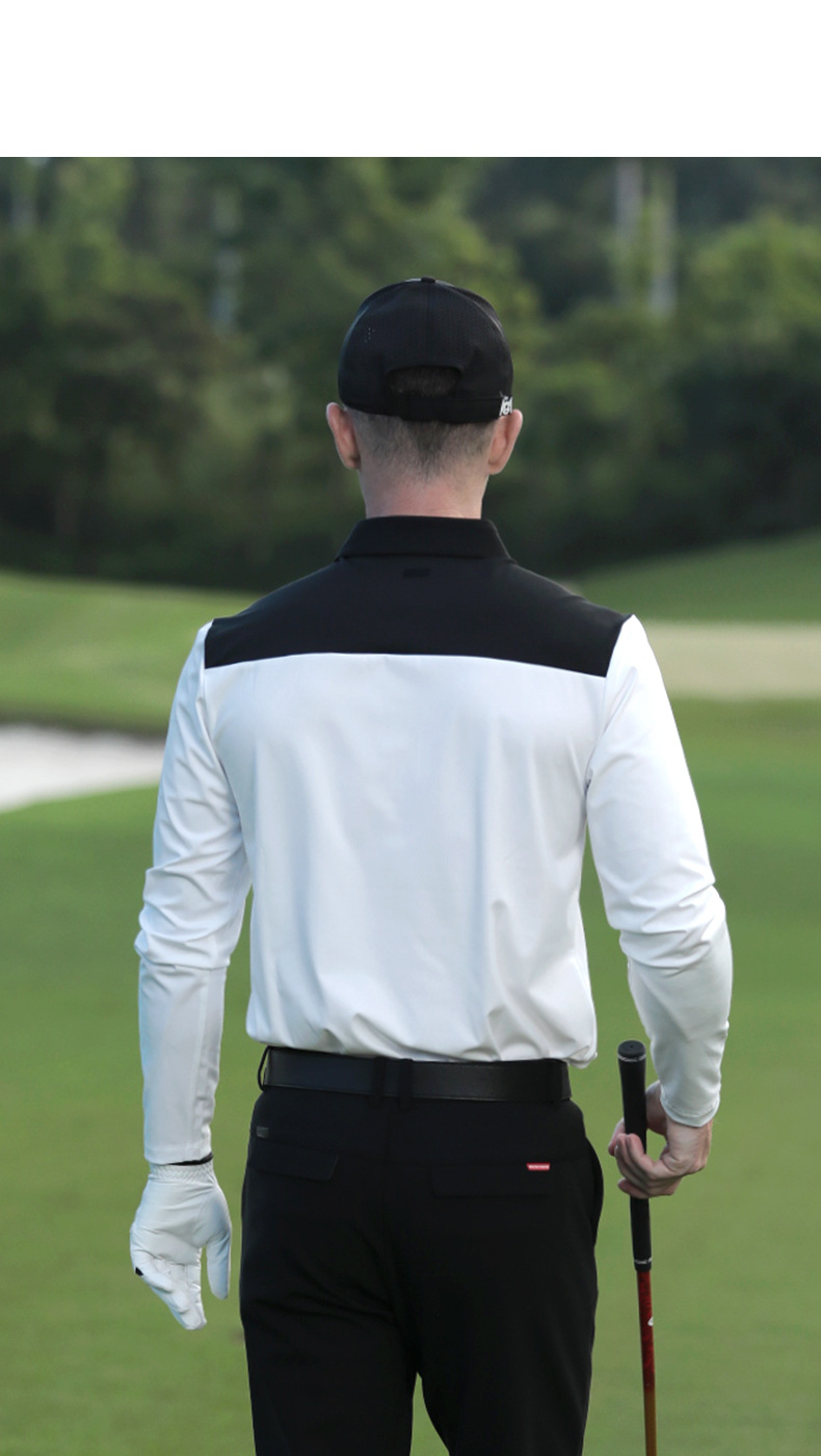 Áo polo golf nam dài tay phối màu cổ bẻ — KUZ166-Quần Đen, YF651-Áo màu trắng, YF651-Áo màu đen, KUZ166-Quần kaki chi tiết 5