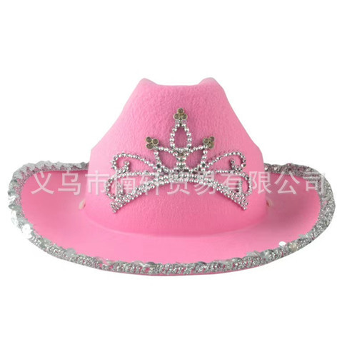 Los niños plata lentejuelas lana raya ribete de tres funciones nueve-luz corona de color diamante rosa occidental sombrero de vaquero distribución automática