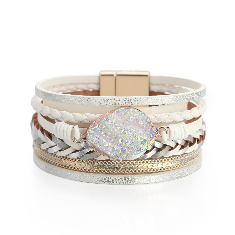 Bohemian Multi-layer Leather Braided Diamond Bracelet display picture 2