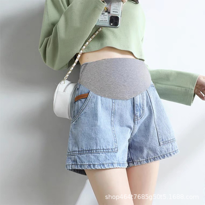 Maternity Denim Shorts for Summer, Maternity Pants That Don'T Squeeze the Belly, Hot-Selling Summer Wear, in Stock, One-Piece Dropshipping
