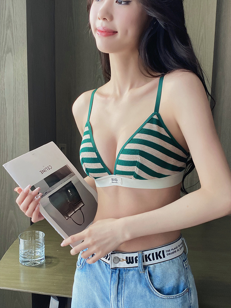 Ropa interior francesa, traje de mujer, estilo delgado, pecho pequeño, fruncido, pecho, letras, sujetador de copa triangular sexy