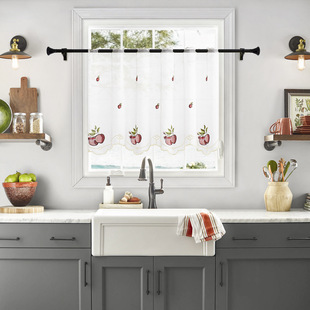 Lace lace embroidery fruit kitchen curtain wear rod half curtain cross-border short curtain finished non-perforated