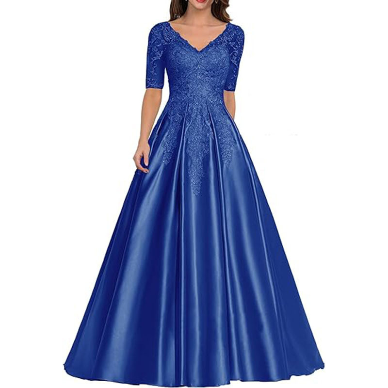 European and American Dress Foreign Trade Long Formal Evening Dress Lace Decal Ball Dress Short Sleeve Mother Wedding Dress for Women European and American Dress Foreign Trade Long Formal Evening Dress Lace Decal Ball Dress Short Sleeve Mother Wedding Dress for Women