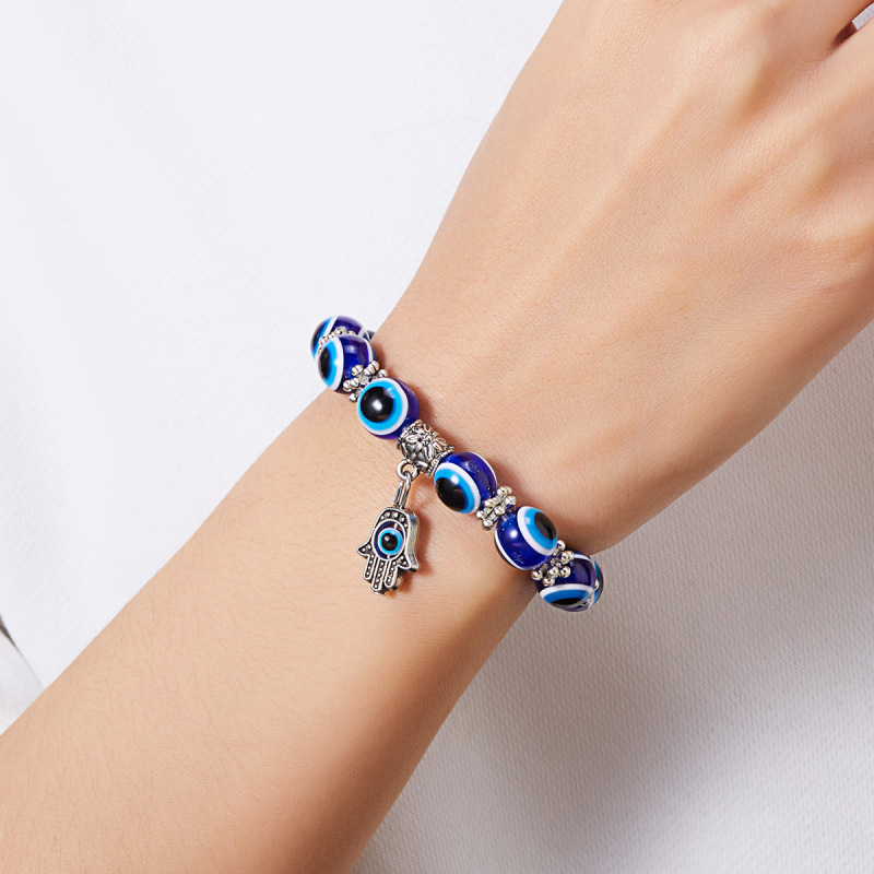 European and American cross-border hot selling 10mm vintage blue eyes Palm adjustable fashion evil eye beaded bracelet wholesale European and American cross-border hot selling 10mm vintage blue eyes Palm adjustable fashion evil eye beaded bracelet wholesale