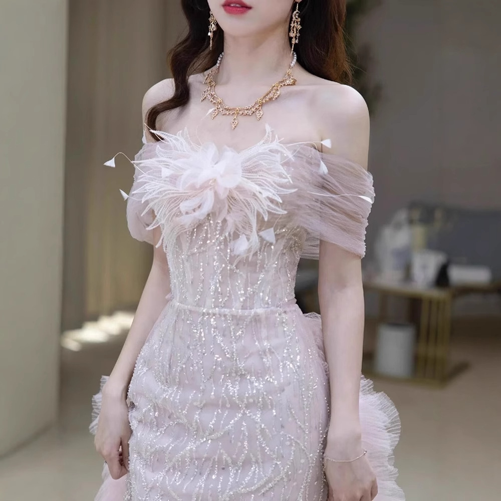 Vestido de noche de un solo hombro, novedad de verano 2026, vestido rosa de compromiso, vestido de lujo de alta gama para brindis de boda, para novia image 2