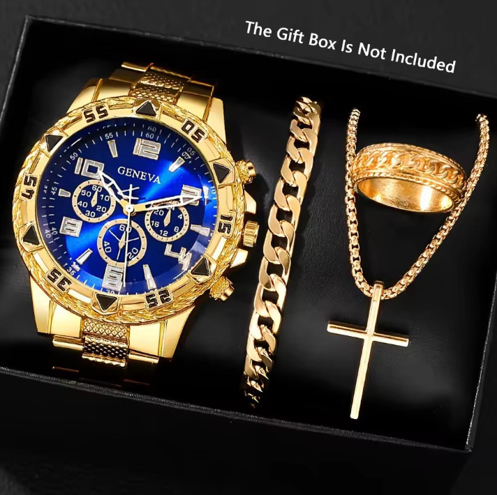 2026 New Model Export Wholesale Hot-Selling Men's Bracelet Watch Business Blue Light Glass Steel Band Three-Eye Quartz Watch
