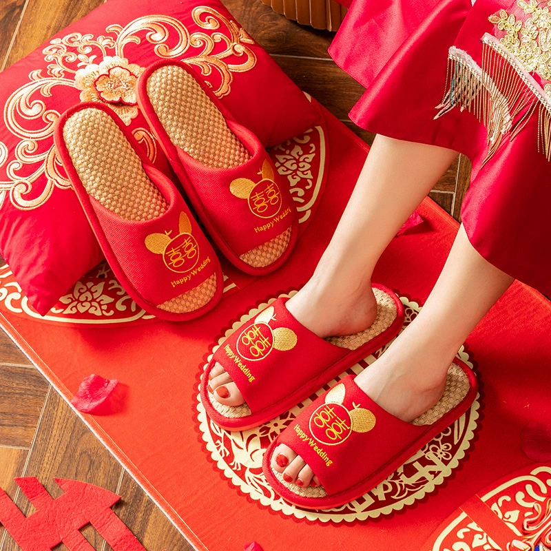 Свадебные тапочки праздничные красные пары свадебные льняные тапочки женские лето весна осень все сезоны для невесты и жениха оптовая доставка
