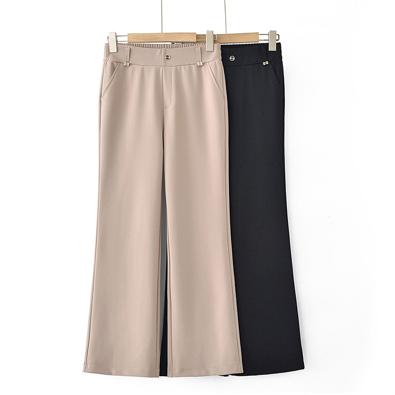 Qiao Yaying Spring and Summer New Solid Color Outer Wear Trousers Mother's Micro-pants Solid Color Elegant plus size Middle-aged and Elderly Women's Pants
