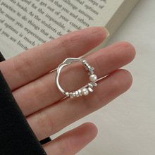 不规则金属碎银子珍珠戒指女小众个性简约百搭气质时尚指环戒子