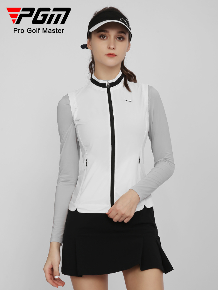 Áo ghi lê golf PGM mỏng nhẹ chít eo cho nữ — Yf565-vest Trắng, Yf565-gi lê màu hồng, QZ086-váy kaki, QZ086-Váy trắng