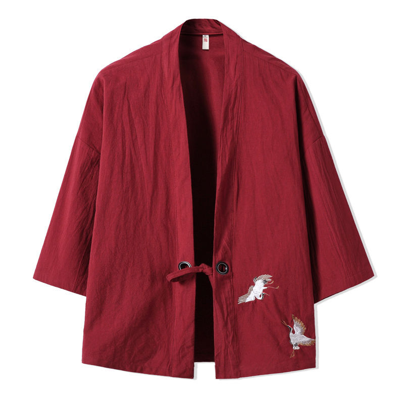 Chaqueta de estilo chino, manga tres cuartos, traje Tang masculino, Hanfu, cárdigan japonés japonés, kimono, lino, pino ancho image 8