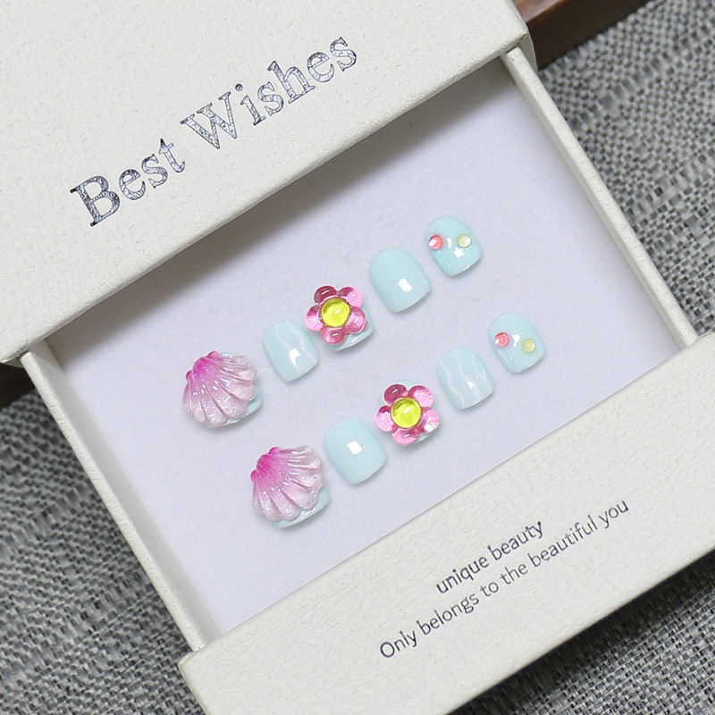 [Children's Wearable Nails] New Style Pure Handmade Short Cute Kt Cartoon Rainbow Candy Nail Stickers Finished Product
