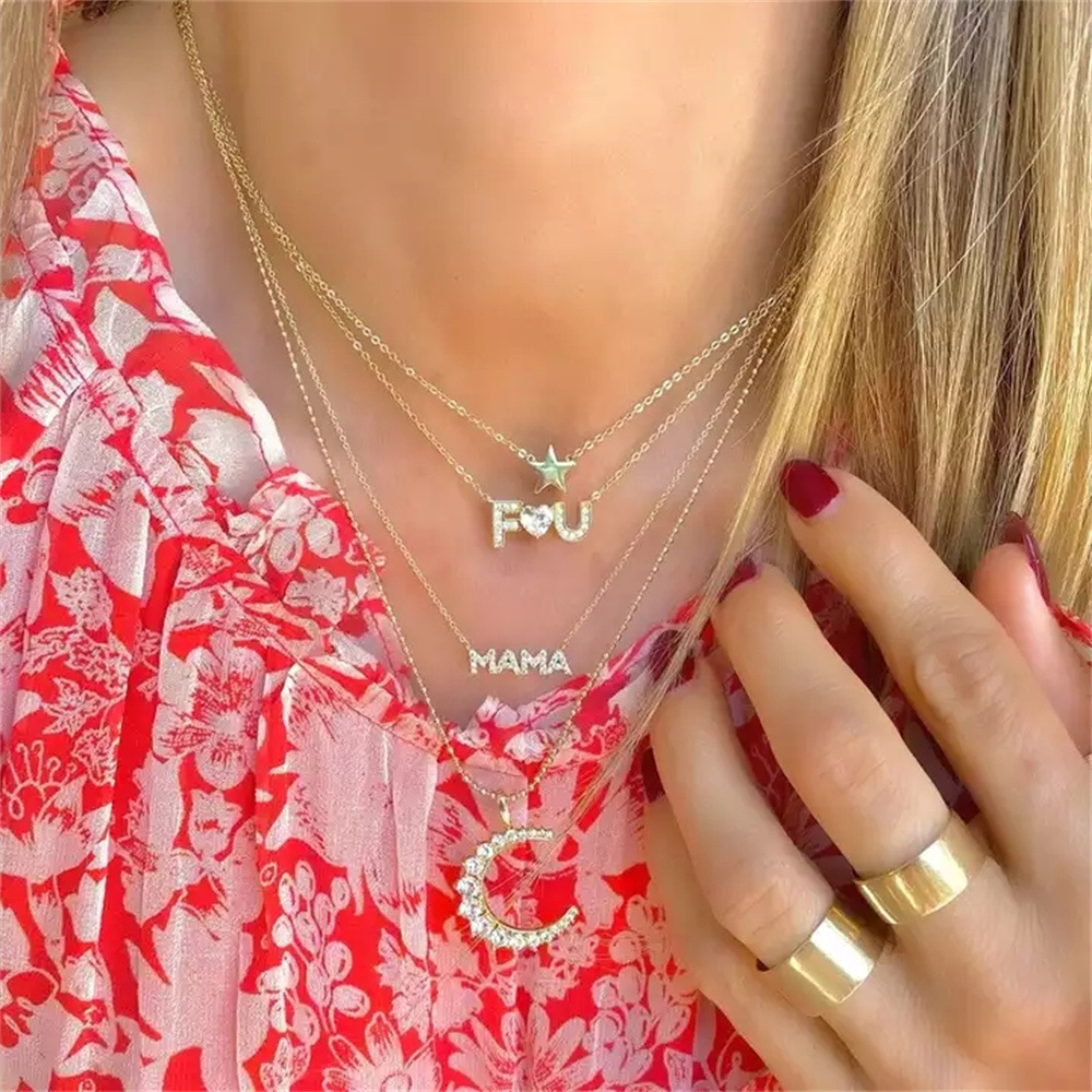 Zircon Inlay Material 925 Sterling Silver Zircon Cable Chain Plating Inlay Letter Necklace