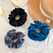 韩系毛线针织褶皱大肠发圈纯色百搭丸子头发绳马尾扎发皮筋发饰女