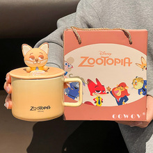 尼克朱迪手机支架陶瓷马克杯带盖女生情侣水杯子家用可爱生日礼物