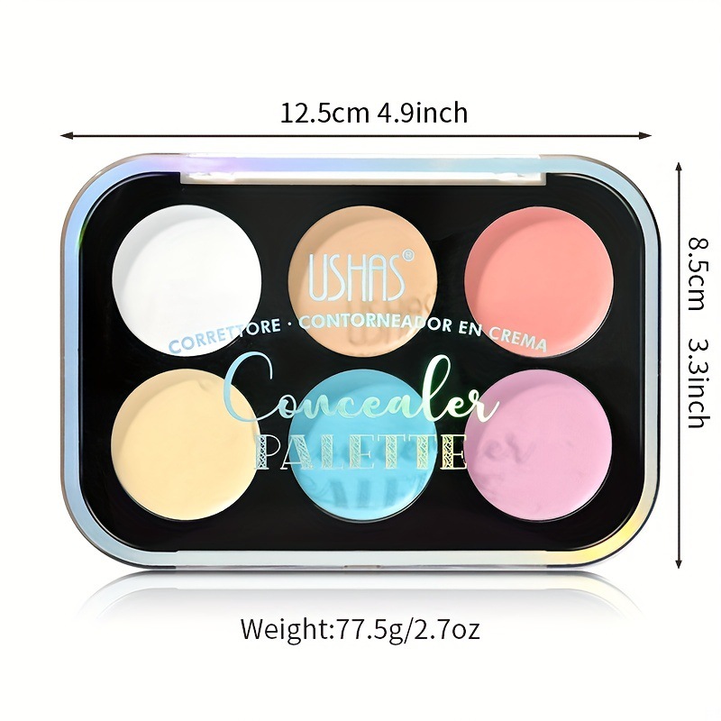 Maquillaje transfronterizo USHAS bandeja de corrector de alto brillo tridimensional de seis colores bandeja de maquillaje corrector mate para cubrir las ojeras