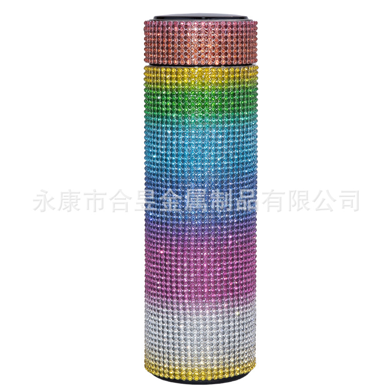 Transfronterizo dedicado completo diamante taza de agua Internet celebridad rhinestone aislamiento térmico pantalla LED de temperatura de alto valor de color olla de aislamiento térmico