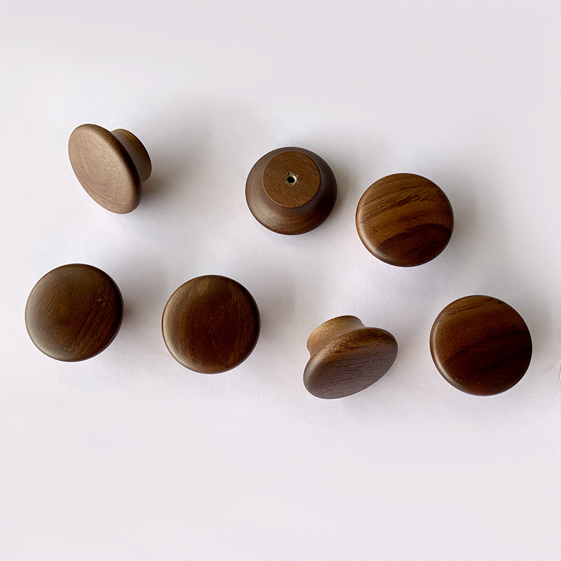 Manija de botón redonda Estilo nórdico de madera maciza hogar armario cajón gabinete manija de un solo agujero mango de madera estilo pastoral image 6